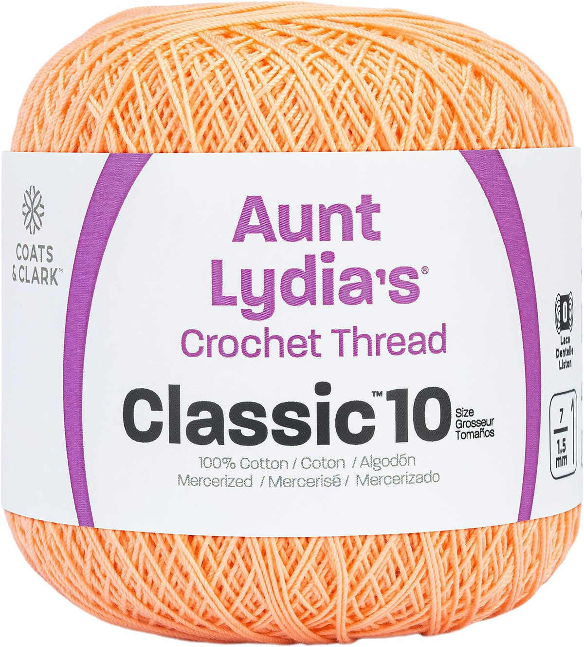 Coats Crochet Aunt Lydia's Crochet, Cotton Classic Size 10, Light Peach