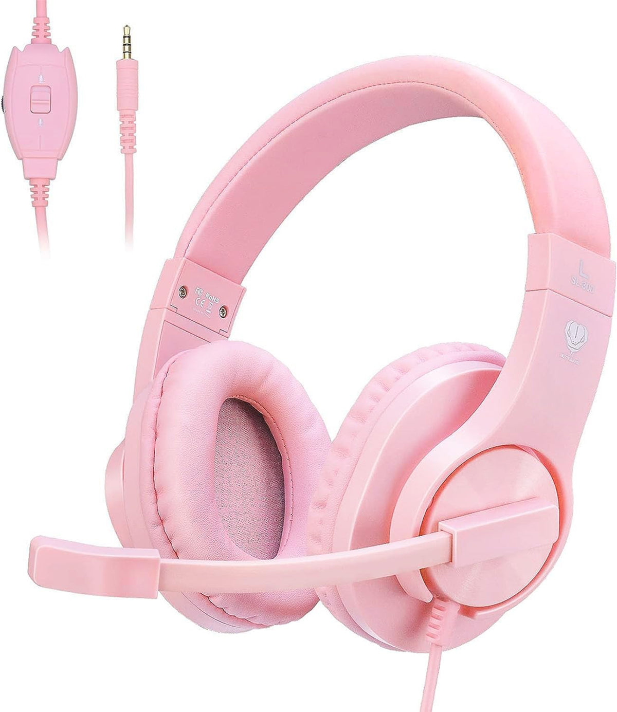 Gaming Headset for Xbox One, PS4, PS5, Nintendo Switch, Bass Surround and Noise Cancelling 3.5mm Over Ear Headphones with Mic for Laptop PC Smartphones, Pink