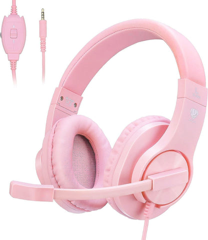 Gaming Headset for Xbox One, PS4, PS5, Nintendo Switch, Bass Surround and Noise Cancelling 3.5mm Over Ear Headphones with Mic for Laptop PC Smartphones, Pink