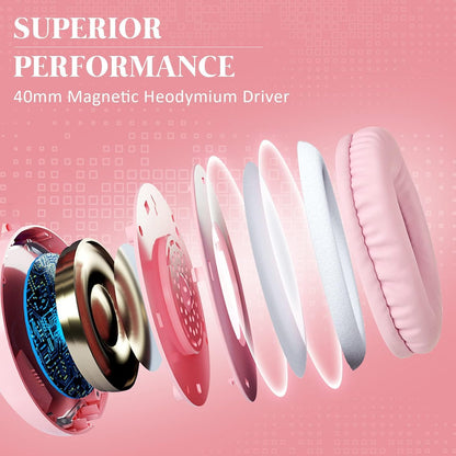 Gaming Headset for Xbox One, PS4, PS5, Nintendo Switch, Bass Surround and Noise Cancelling 3.5mm Over Ear Headphones with Mic for Laptop PC Smartphones, Pink