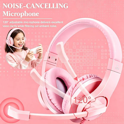Gaming Headset for Xbox One, PS4, PS5, Nintendo Switch, Bass Surround and Noise Cancelling 3.5mm Over Ear Headphones with Mic for Laptop PC Smartphones, Pink