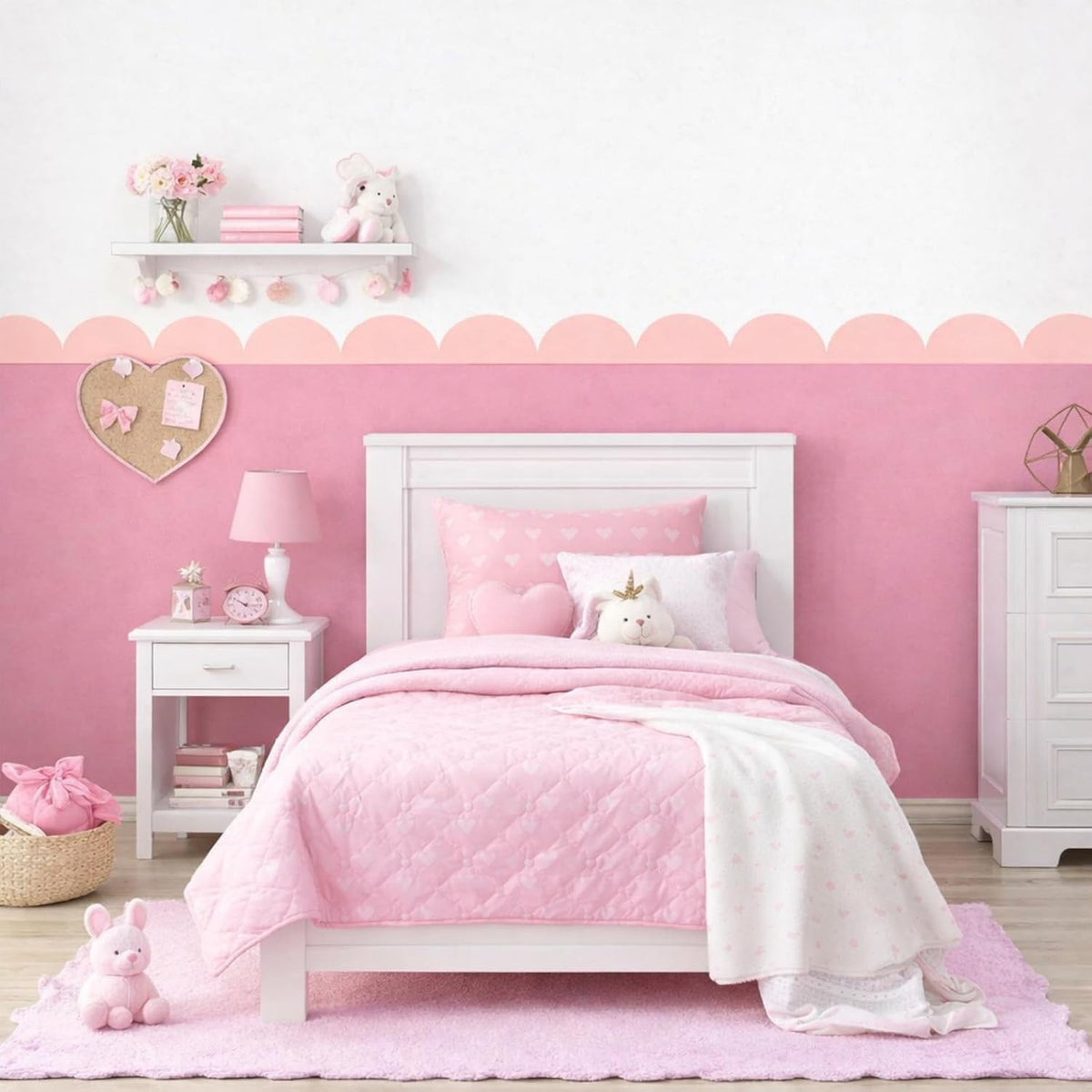 10 Pcs Pink Peel and Stick Scallop Border Decal Trim 15.75 Inch Boho Giant Scalloped Edge Wall Sticker Waterproof Vinyl Wall Decals for Bedrooms Playroom Nursery Classroom