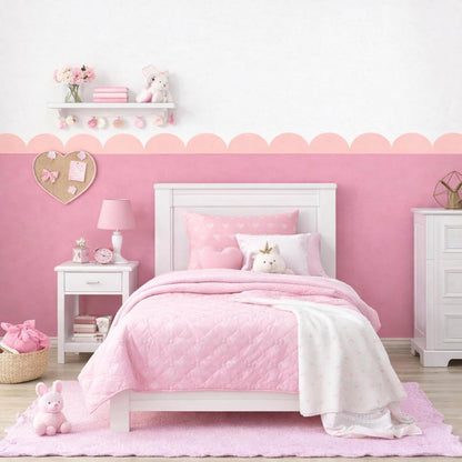 10 Pcs Pink Peel and Stick Scallop Border Decal Trim 15.75 Inch Boho Giant Scalloped Edge Wall Sticker Waterproof Vinyl Wall Decals for Bedrooms Playroom Nursery Classroom