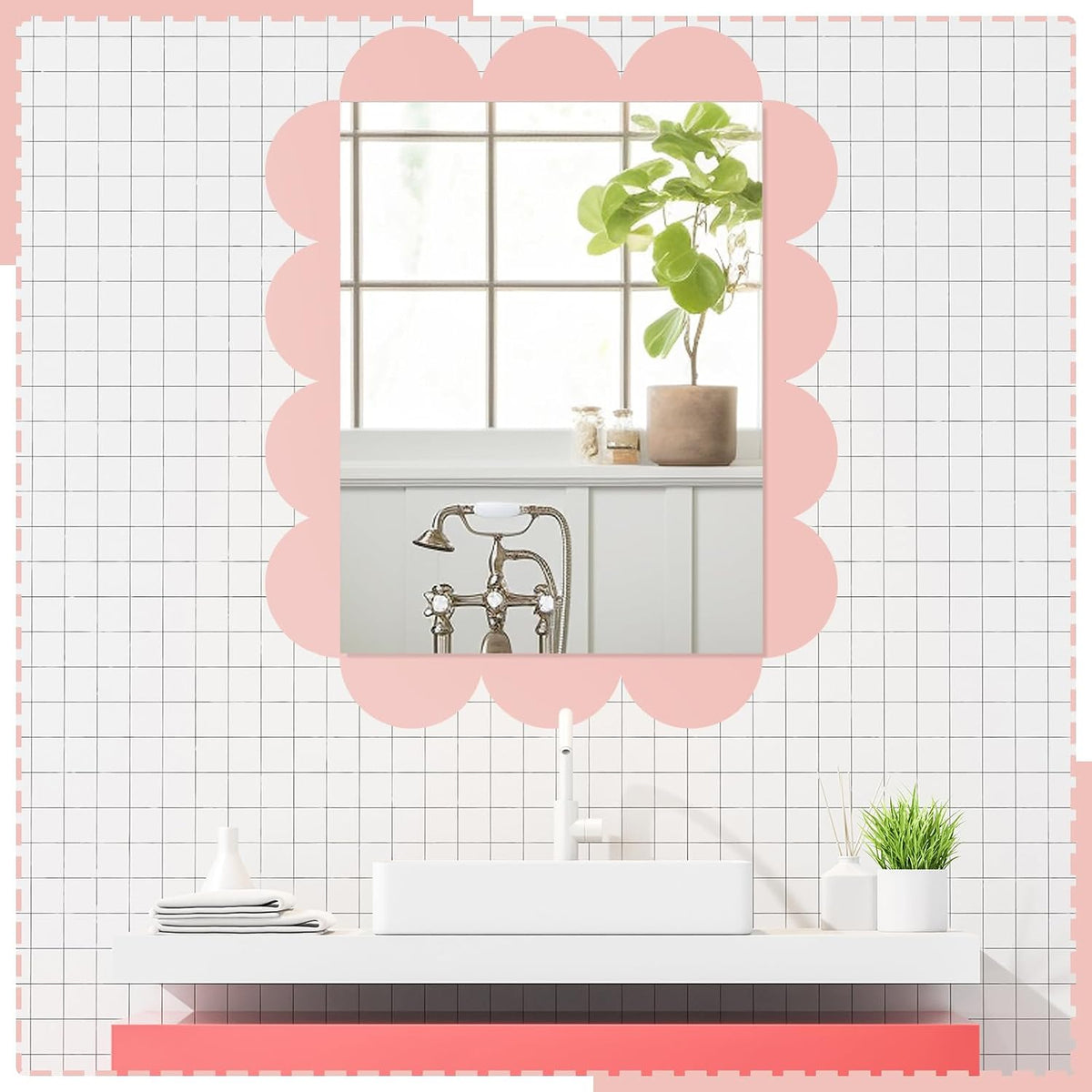 10 Pcs Pink Peel and Stick Scallop Border Decal Trim 15.75 Inch Boho Giant Scalloped Edge Wall Sticker Waterproof Vinyl Wall Decals for Bedrooms Playroom Nursery Classroom