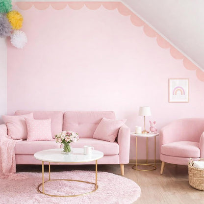 10 Pcs Pink Peel and Stick Scallop Border Decal Trim 15.75 Inch Boho Giant Scalloped Edge Wall Sticker Waterproof Vinyl Wall Decals for Bedrooms Playroom Nursery Classroom