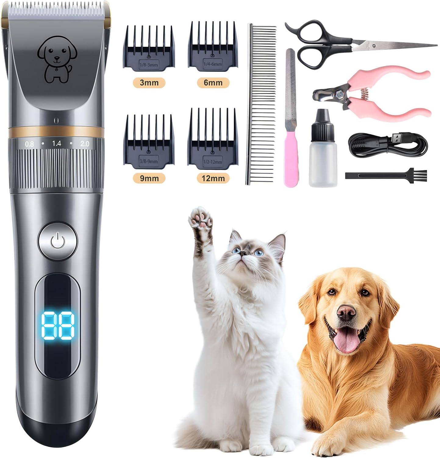 Dog Clippers for Grooming with LCD Display, Low Noise Dog Grooming Kit for Heavy Thick Coats, Professional Cordless Pet Shaver Electric Quiet Hair Trimmer Set for Small Large Dogs Cats Pets