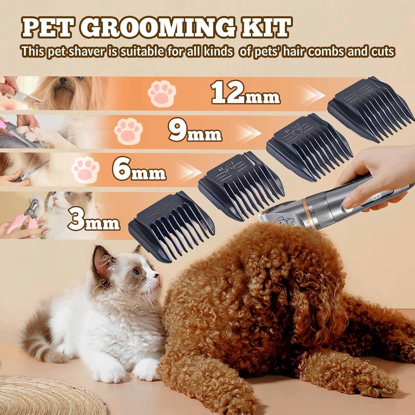 Dog Clippers for Grooming with LCD Display, Low Noise Dog Grooming Kit for Heavy Thick Coats, Professional Cordless Pet Shaver Electric Quiet Hair Trimmer Set for Small Large Dogs Cats Pets