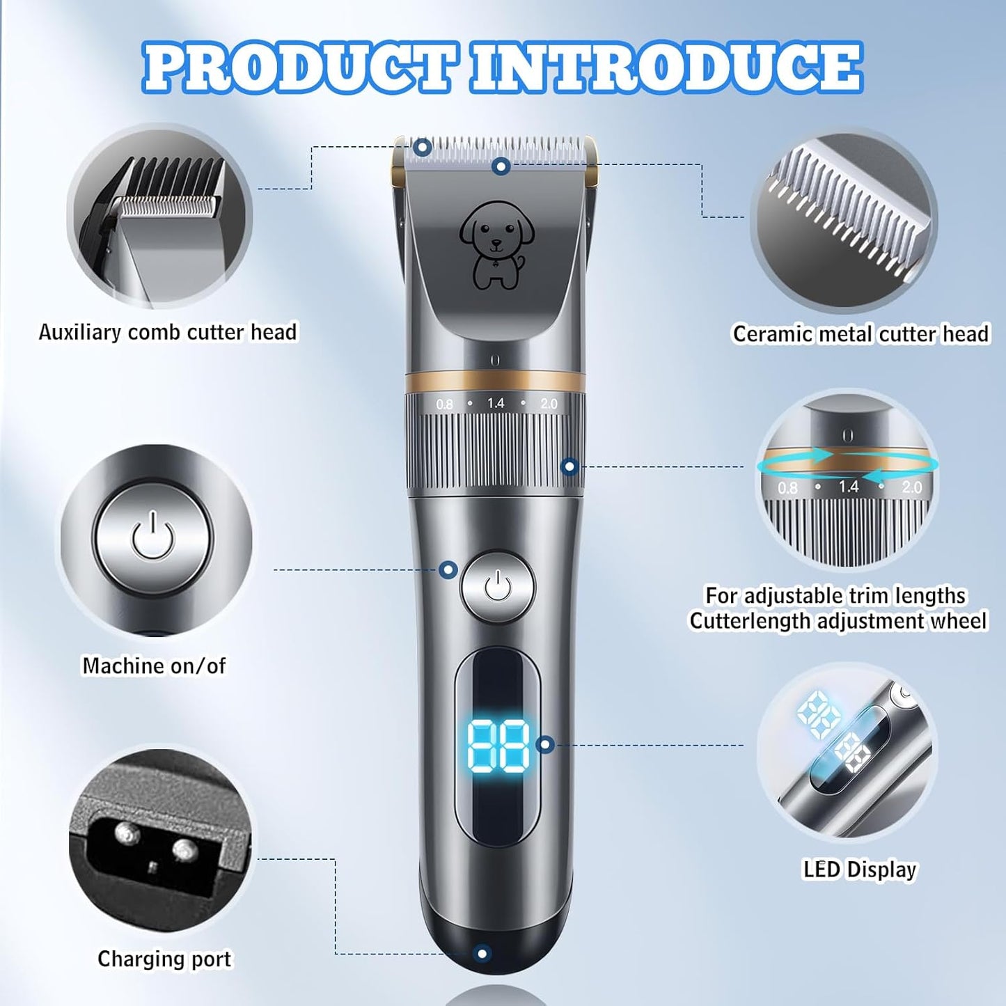 Dog Clippers for Grooming with LCD Display, Low Noise Dog Grooming Kit for Heavy Thick Coats, Professional Cordless Pet Shaver Electric Quiet Hair Trimmer Set for Small Large Dogs Cats Pets