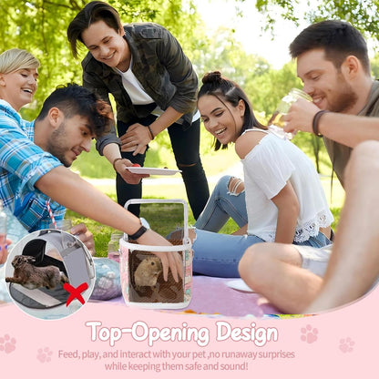 Guinea Pig Carrier Bag with Water Bottle，Travel Portable Small Animal Carrier Sling Pouch, Clear Window Carrier Backpack for Hamster Bunny Gerbil Hedgehog Sugar Glider Lizard Bird.(Pink)