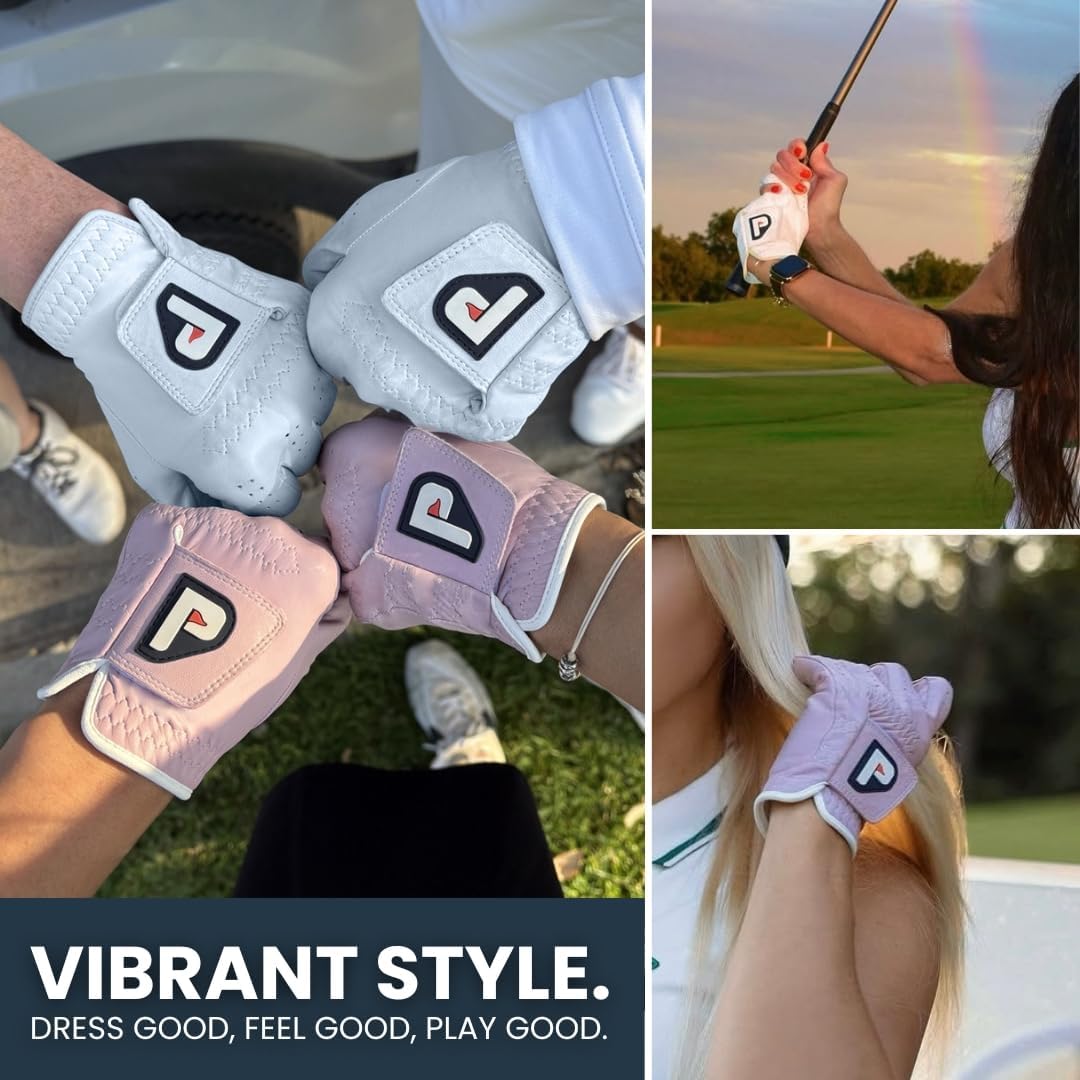 PUR3 Womens Golf Glove Left Hand and Right Hand - 2 Pack Ladies Golf Gloves - Ultra Soft Cabretta Leather