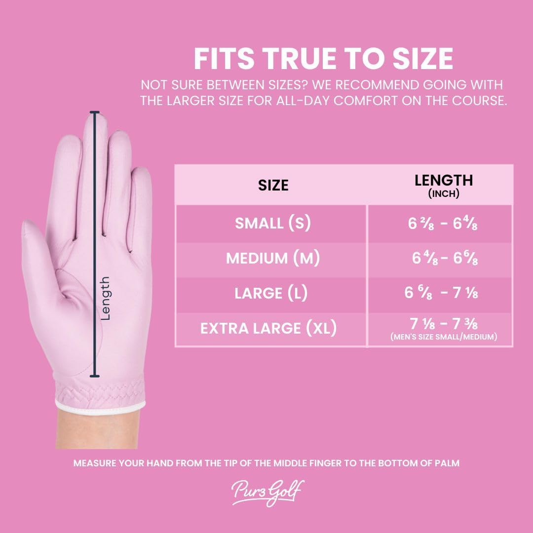 PUR3 Womens Golf Glove Left Hand and Right Hand - 2 Pack Ladies Golf Gloves - Ultra Soft Cabretta Leather