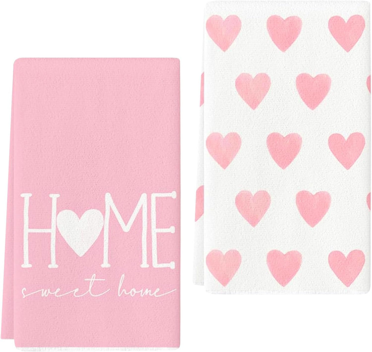 2PCS Pink Heart Love Home Sweet Home Valentine's Kitchen Towels Dish Towels for Wedding Party Anniversary Valentine's Day (16.5x23.6 Inch)