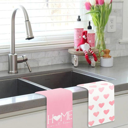 2PCS Pink Heart Love Home Sweet Home Valentine's Kitchen Towels Dish Towels for Wedding Party Anniversary Valentine's Day (16.5x23.6 Inch)