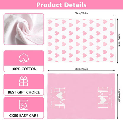 2PCS Pink Heart Love Home Sweet Home Valentine's Kitchen Towels Dish Towels for Wedding Party Anniversary Valentine's Day (16.5x23.6 Inch)
