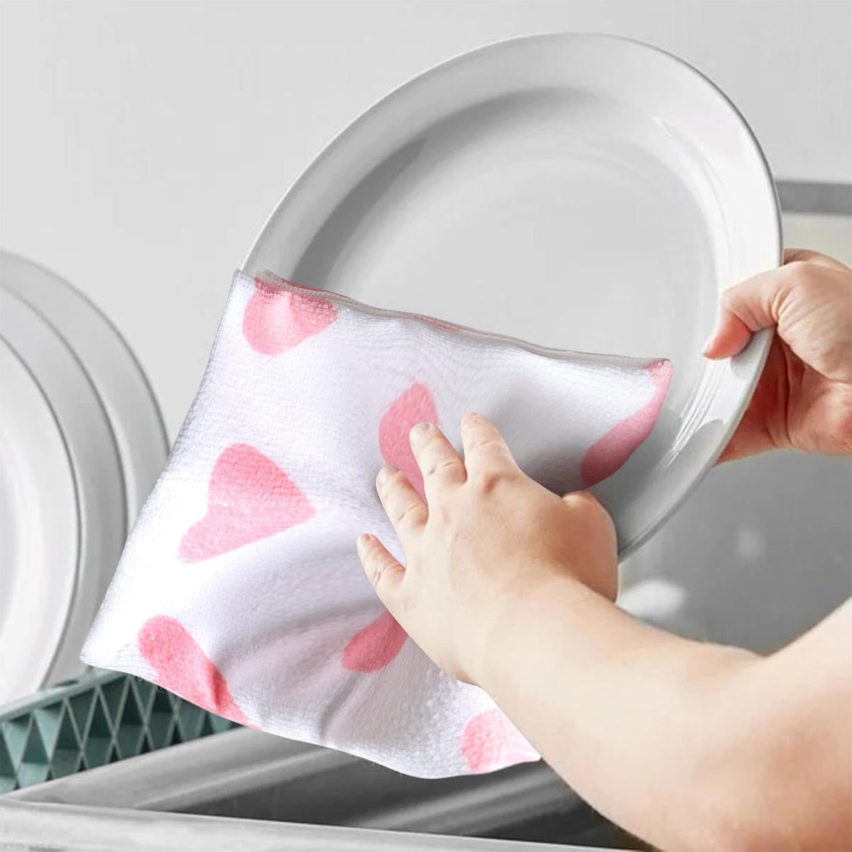 2PCS Pink Heart Love Home Sweet Home Valentine's Kitchen Towels Dish Towels for Wedding Party Anniversary Valentine's Day (16.5x23.6 Inch)