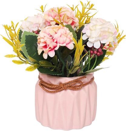 Artificial Hydrangea with Vase Mini Fake Flower Balls Flowers Decoration Fake Plant in Vase for Table Home Office Desktop Decorations (Pink, One Size)