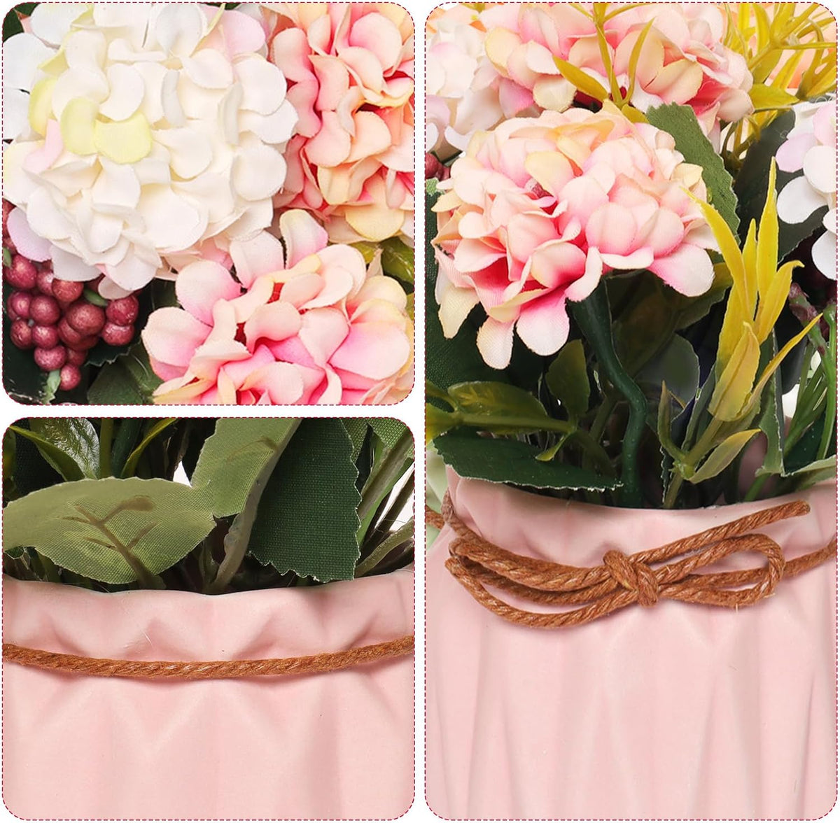 Artificial Hydrangea with Vase Mini Fake Flower Balls Flowers Decoration Fake Plant in Vase for Table Home Office Desktop Decorations (Pink, One Size)