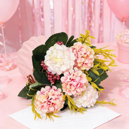 Artificial Hydrangea with Vase Mini Fake Flower Balls Flowers Decoration Fake Plant in Vase for Table Home Office Desktop Decorations (Pink, One Size)