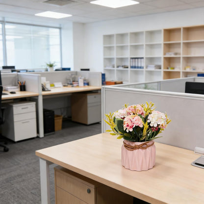 Artificial Hydrangea with Vase Mini Fake Flower Balls Flowers Decoration Fake Plant in Vase for Table Home Office Desktop Decorations (Pink, One Size)