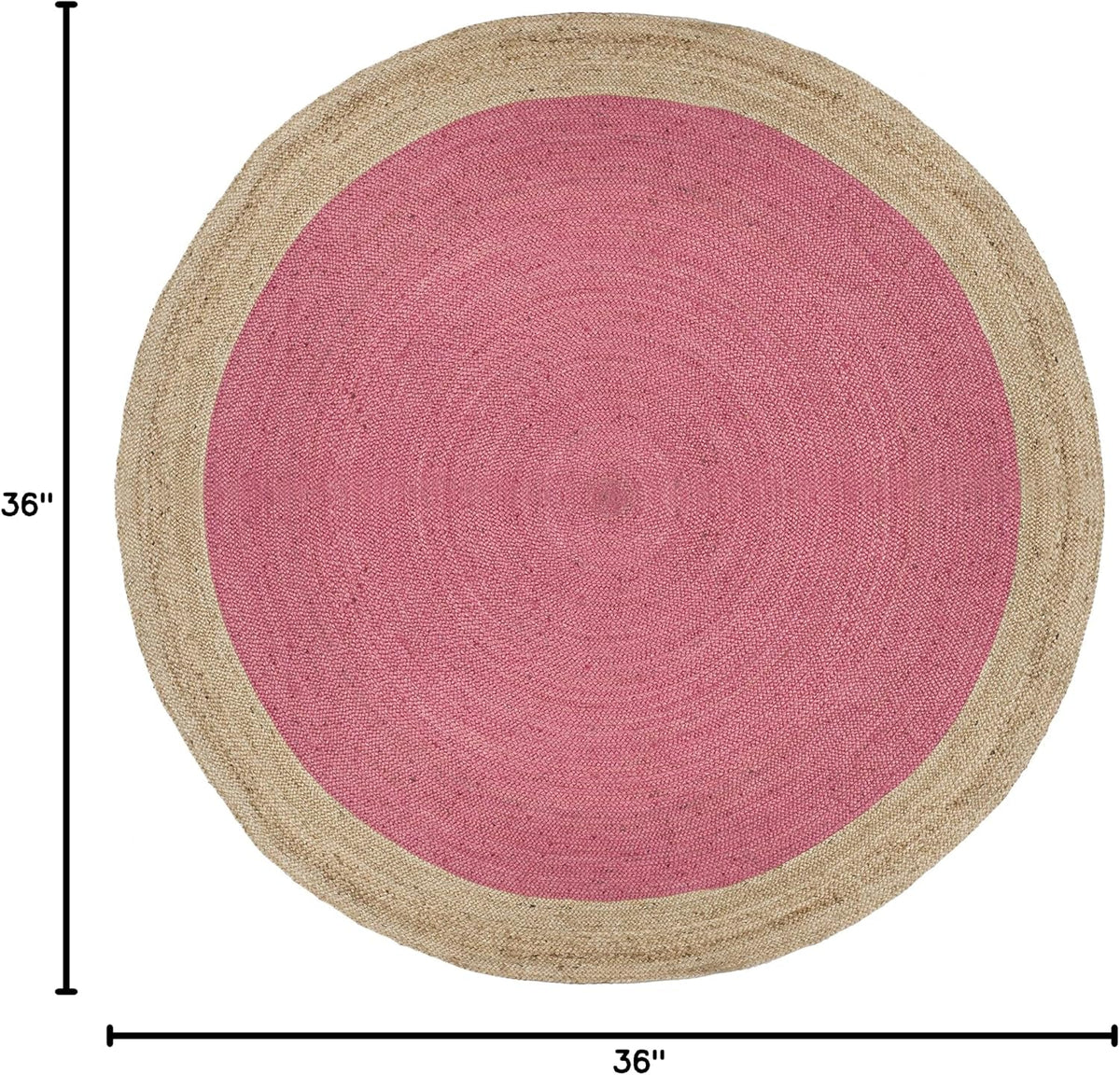 Area Rug 3' Round - Natural Fiber Collection - Pink & Natural Brown, Handmade Jute, Braided Border Design (NF801P)