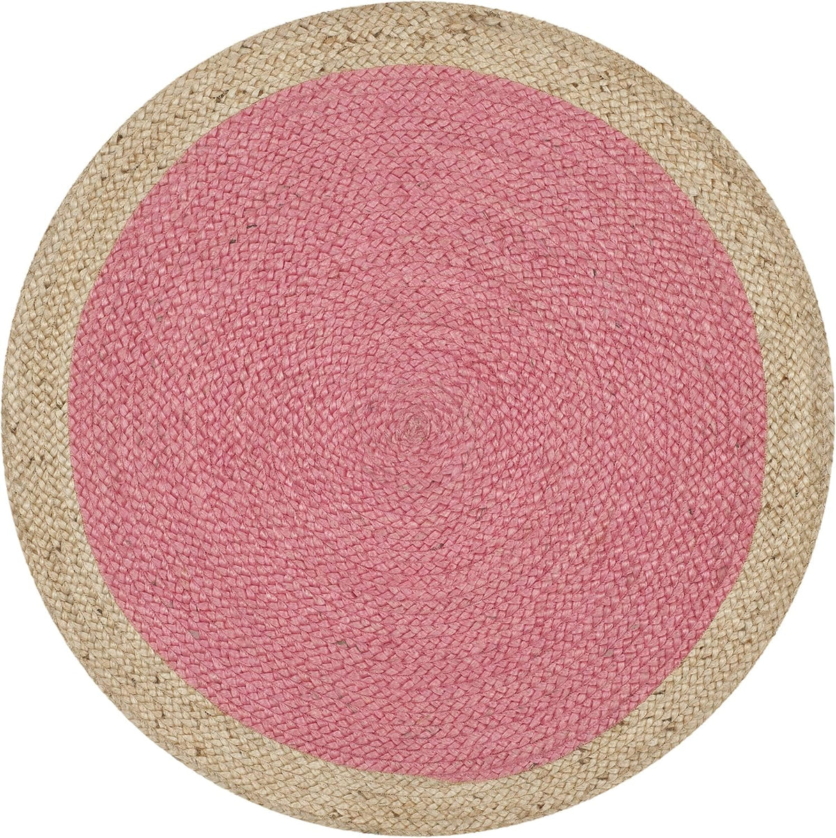 Area Rug 3' Round - Natural Fiber Collection - Pink & Natural Brown, Handmade Jute, Braided Border Design (NF801P)