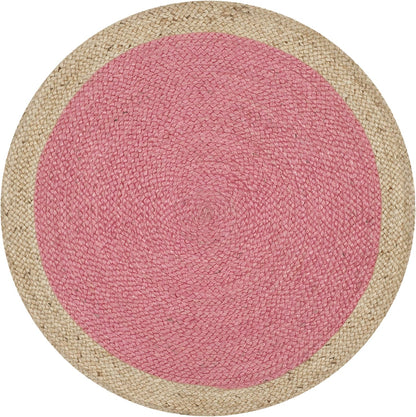 Area Rug 3' Round - Natural Fiber Collection - Pink & Natural Brown, Handmade Jute, Braided Border Design (NF801P)