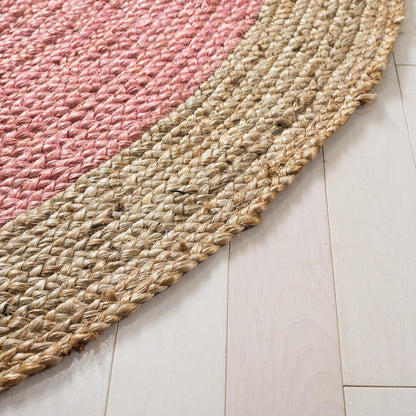 Area Rug 3' Round - Natural Fiber Collection - Pink & Natural Brown, Handmade Jute, Braided Border Design (NF801P)