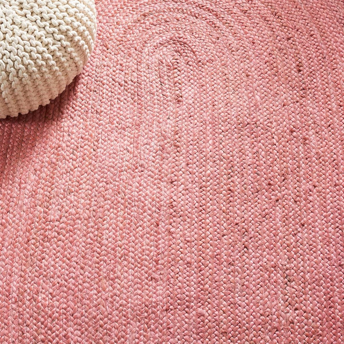 Area Rug 3' Round - Natural Fiber Collection - Pink & Natural Brown, Handmade Jute, Braided Border Design (NF801P)