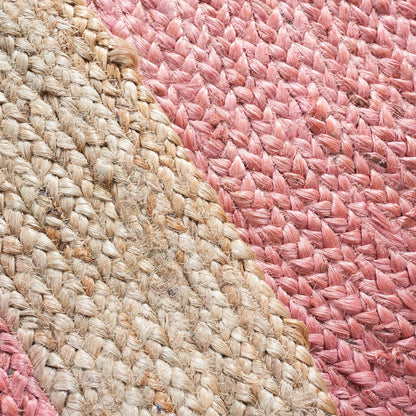 Area Rug 3' Round - Natural Fiber Collection - Pink & Natural Brown, Handmade Jute, Braided Border Design (NF801P)