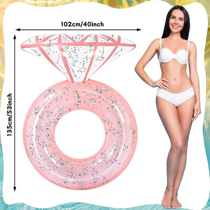 Bride Diamond Ring Pool Float & Towel Set Bachelorette Party Decoration Inflatable Diamond Pool Float Bridal Shower Gift Engagement Party Favors Swimming Tube River Wedding Photo Prop (Pink Glitter)