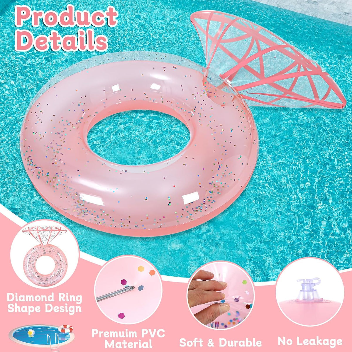 Bride Diamond Ring Pool Float & Towel Set Bachelorette Party Decoration Inflatable Diamond Pool Float Bridal Shower Gift Engagement Party Favors Swimming Tube River Wedding Photo Prop (Pink Glitter)