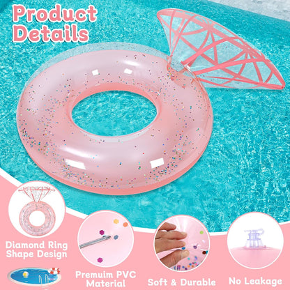 Bride Diamond Ring Pool Float & Towel Set Bachelorette Party Decoration Inflatable Diamond Pool Float Bridal Shower Gift Engagement Party Favors Swimming Tube River Wedding Photo Prop (Pink Glitter)