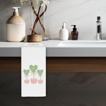 Pink Chinoiserie Heart Topiary Kitchen Towels, Grandmillennial Valentines Dish Towels, Pink Chinoiserie Decorative Hand Towels for Women, Grandmillennial Kitchen Bathroom Decor(16x24 Inch)