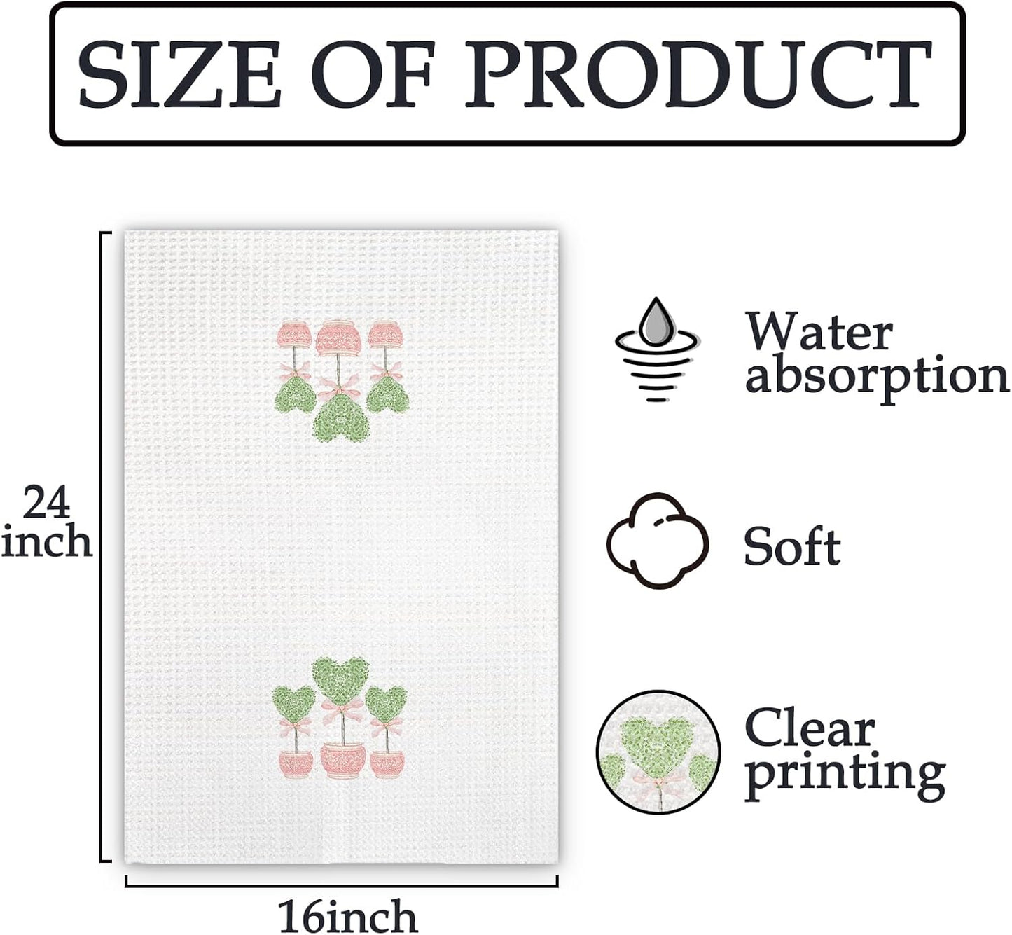 Pink Chinoiserie Heart Topiary Kitchen Towels, Grandmillennial Valentines Dish Towels, Pink Chinoiserie Decorative Hand Towels for Women, Grandmillennial Kitchen Bathroom Decor(16x24 Inch)