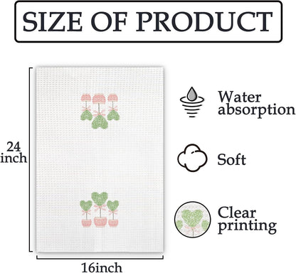 Pink Chinoiserie Heart Topiary Kitchen Towels, Grandmillennial Valentines Dish Towels, Pink Chinoiserie Decorative Hand Towels for Women, Grandmillennial Kitchen Bathroom Decor(16x24 Inch)