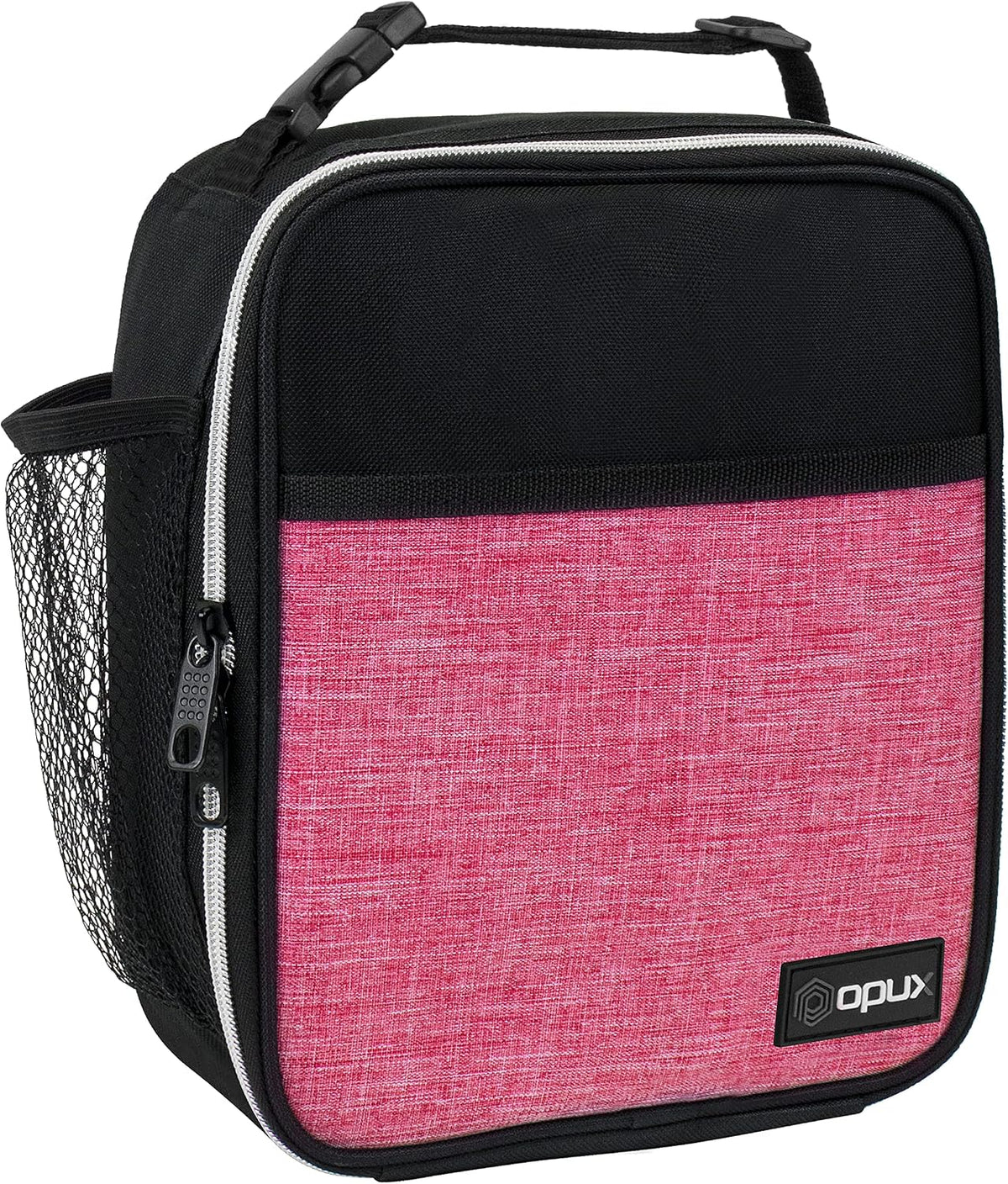 Insulated Lunch Bag for Kids Girls, Small Compact Lunch Box with Wide Opening & Mesh Pockets, Reusable Lunch Pail for School, Work, Adults, Women, Heather Pink