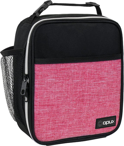 Insulated Lunch Bag for Kids Girls, Small Compact Lunch Box with Wide Opening & Mesh Pockets, Reusable Lunch Pail for School, Work, Adults, Women, Heather Pink
