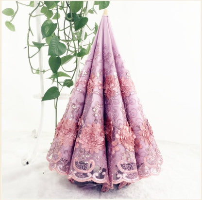 Vintage Lace UV Sun Parasol Folding 3D Flower Embroidery Umbrella