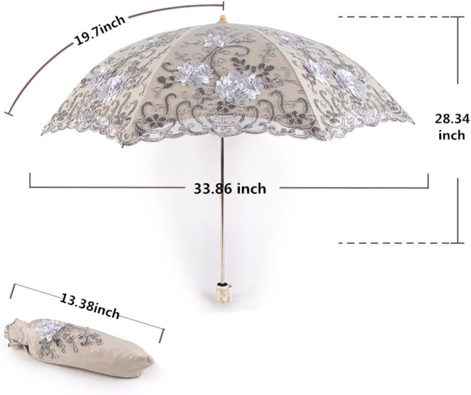 Vintage Lace UV Sun Parasol Folding 3D Flower Embroidery Umbrella