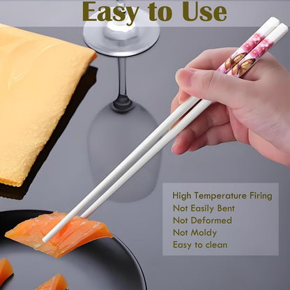 Ceramic Chopsticks Set of 5,Reusable,9.7-Inch,Pink Butterfly