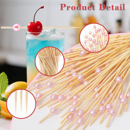 200 PCS Pink Cocktail Toothpicks for Appetizers, Coctail Skewers Sticks