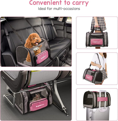 BurgeonNest Cat Carriers for Medium Puppy Under 25 lbs, Pet Carrier for Cats with Unique Side Bag,Top Load Small Pet Bag Soft-Sided Escape Proof with 4 Ventilated Windows