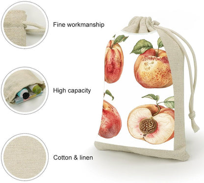 LPSADGF 8 PCS Four Peaches Pattern Drawstring Gift Bags Reusable Cotton Linen Storage Pouches for Christmas, Weddings, Parties, Favors 4.9"x6.7" Small Burlap Bags