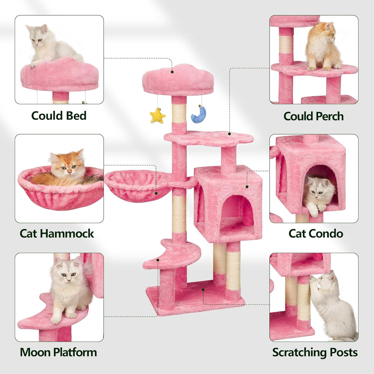 43-Inch Small Cat Tree Cute for Kittens Under 6 Months 9lbs, Pink