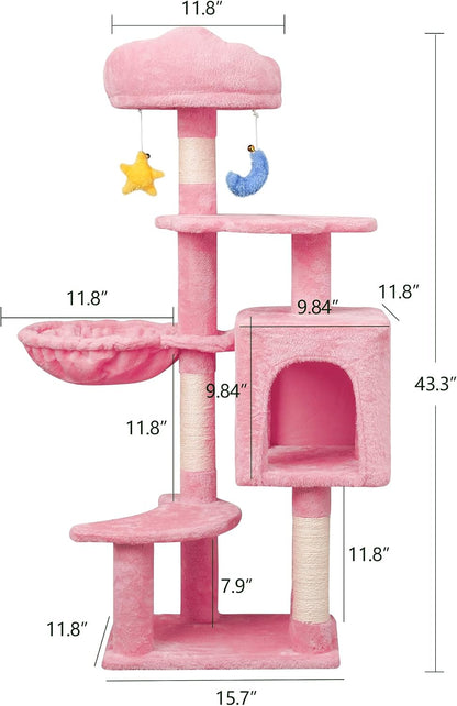 43-Inch Small Cat Tree Cute for Kittens Under 6 Months 9lbs, Pink