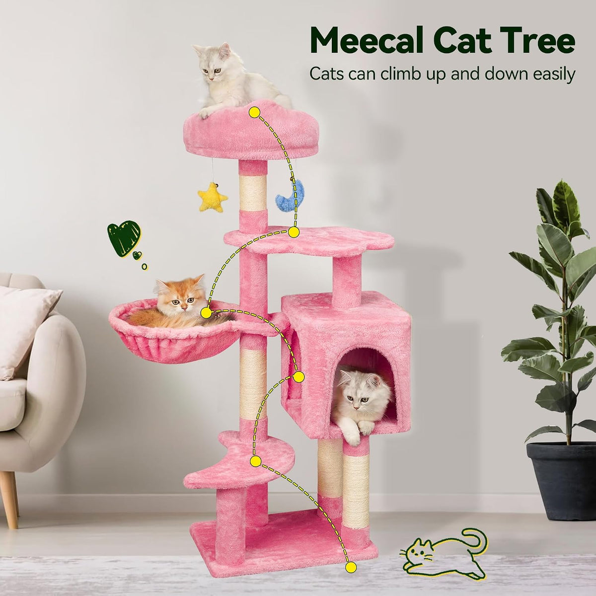 43-Inch Small Cat Tree Cute for Kittens Under 6 Months 9lbs, Pink