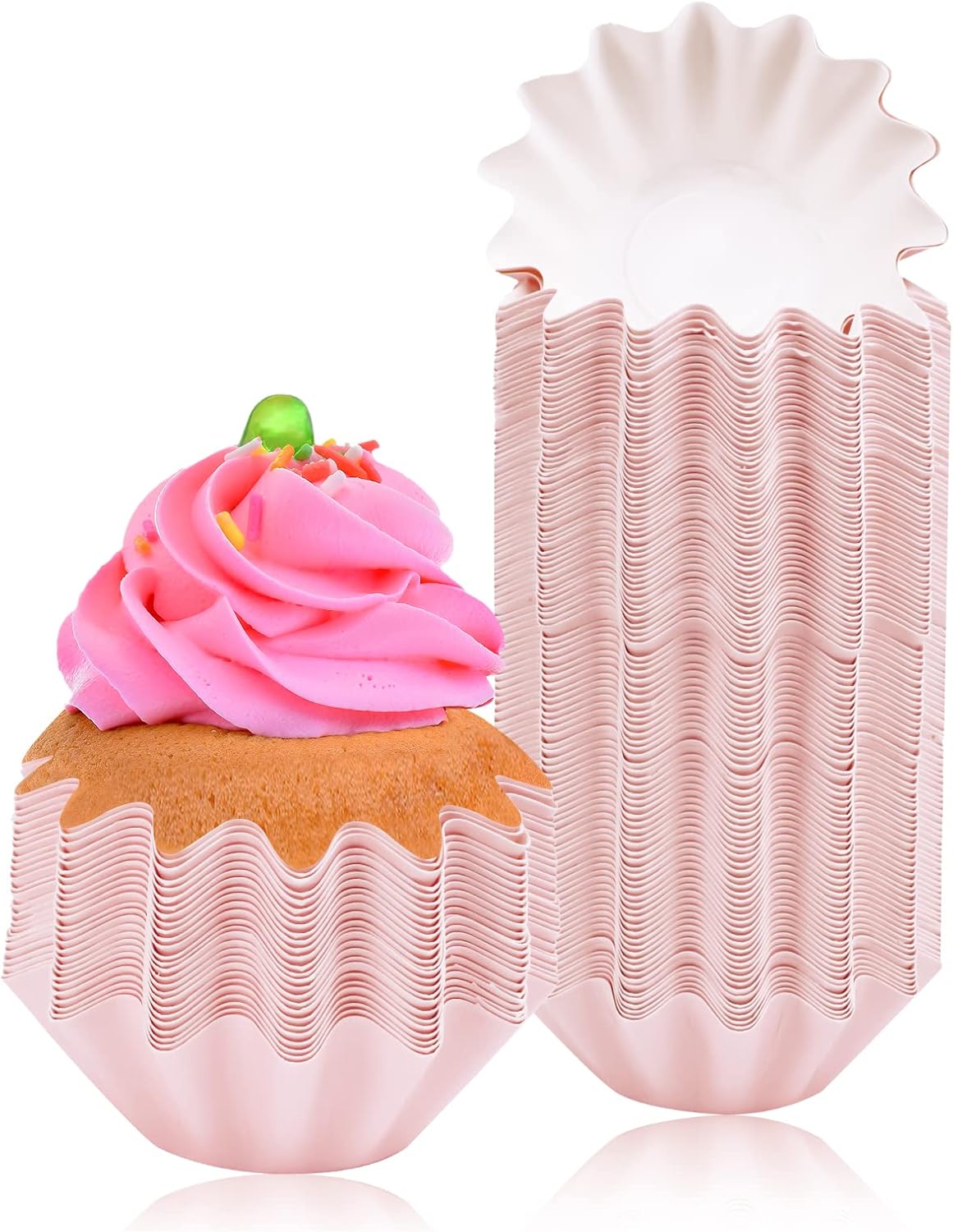 100 PCS Baking Cups Cupcake Liner Flared Brioche Muffin Wrappers (Pink)