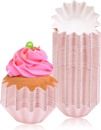 100 PCS Baking Cups Cupcake Liner Flared Brioche Muffin Wrappers (Pink)