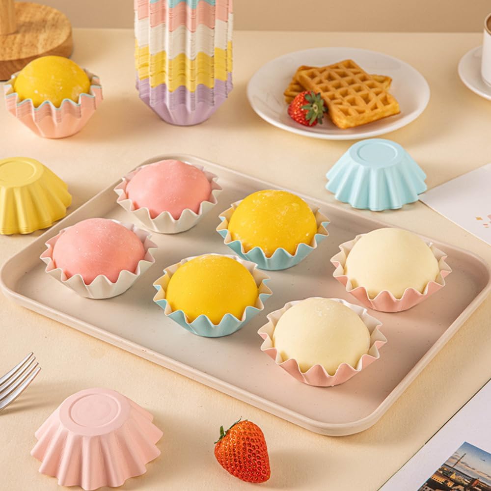 100 PCS Baking Cups Cupcake Liner Flared Brioche Muffin Wrappers (Pink)