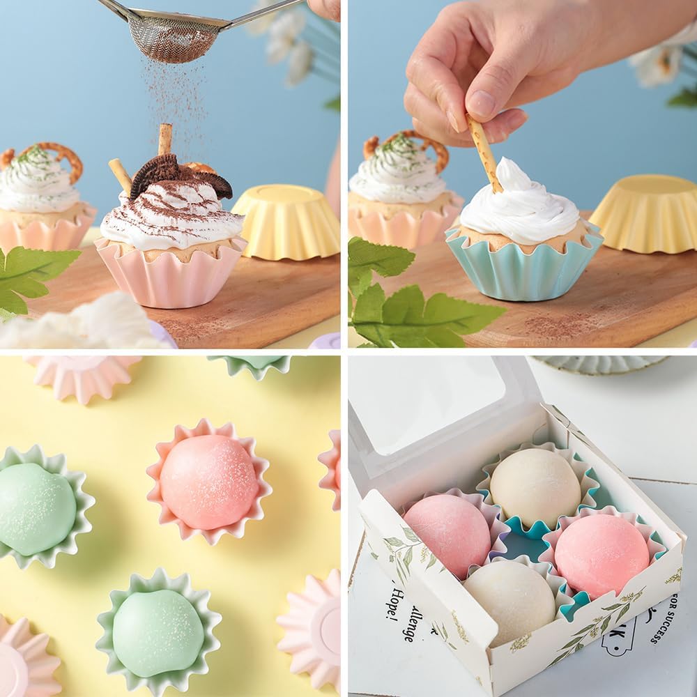 100 PCS Baking Cups Cupcake Liner Flared Brioche Muffin Wrappers (Pink)